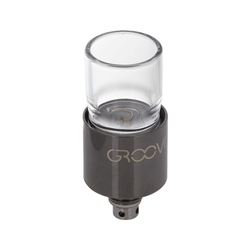 Close-up of Groove CARA+ vaporizer showing sleek design and coil-less quartz cup