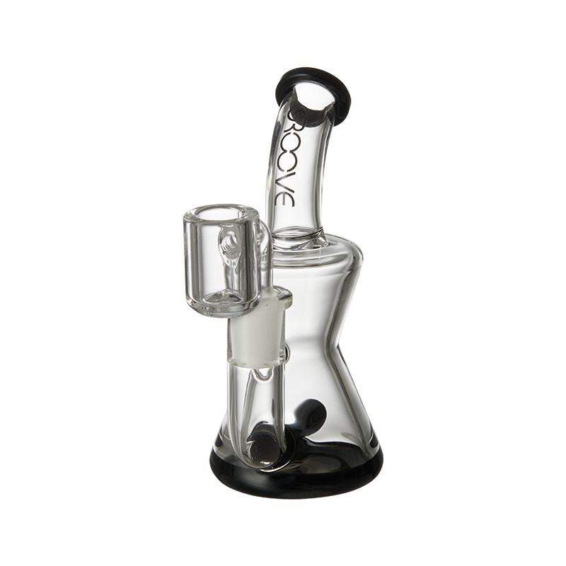 Side view of the compact concentrate rig with ground glass connections