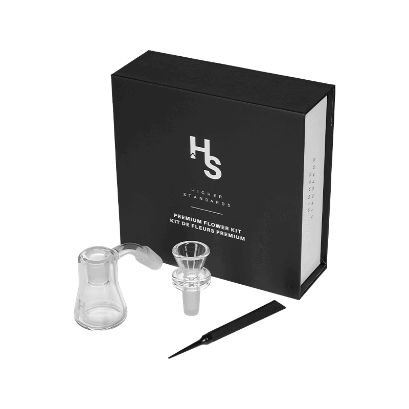 View of the Elite Herb Essentials Flower Kit with grinder and storage jar