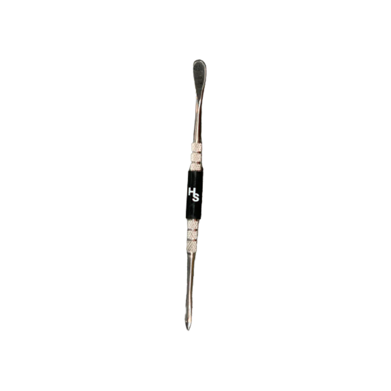 Close-up of the precision titanium dab tool showcasing its ergonomic design and shine.