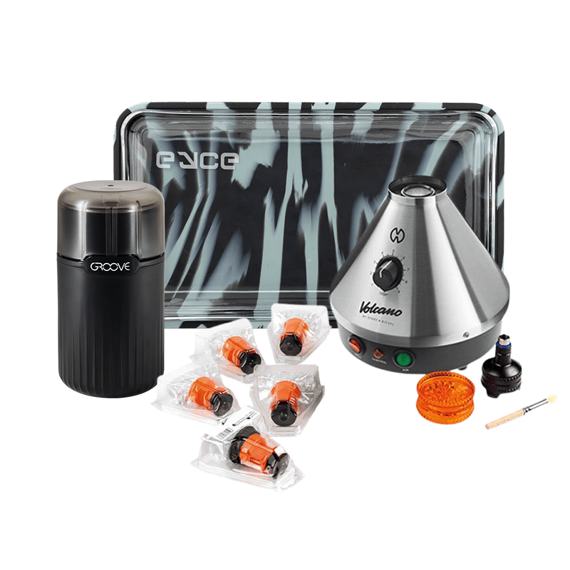 Volcano Classic vaporizer with Eyce ProTeck Ashtray and Groove Ripster, showcasing its elegant design and functionality.
