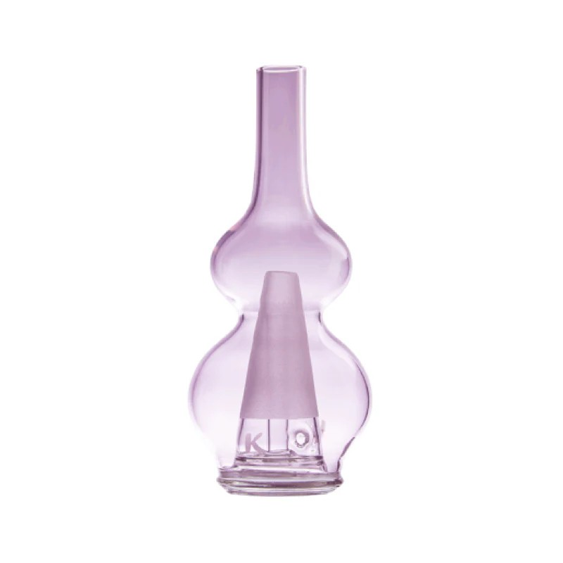 Close-up of the Oura Elevate glass dab rig attached to Oura base showing percolator detail