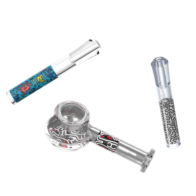 Close-up of the K.Haring Spoon Pipe showcasing the unique design in black and white.