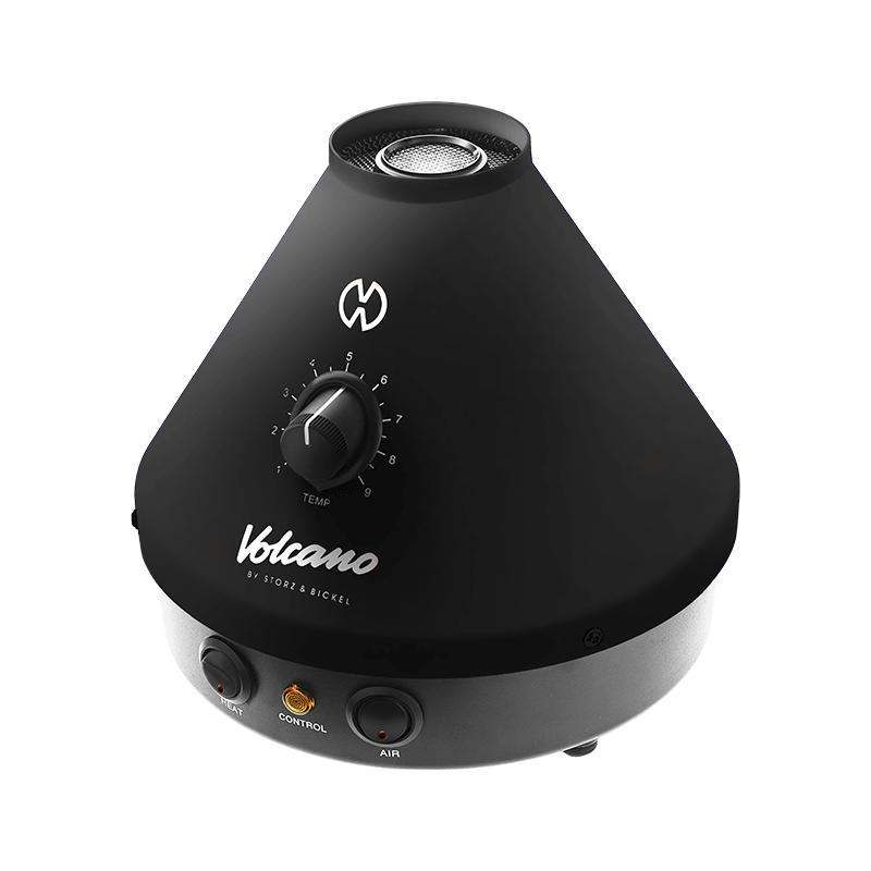 Close-up of the Volcano Classic Onyx filling chamber with dry herbs ready for vaporization.