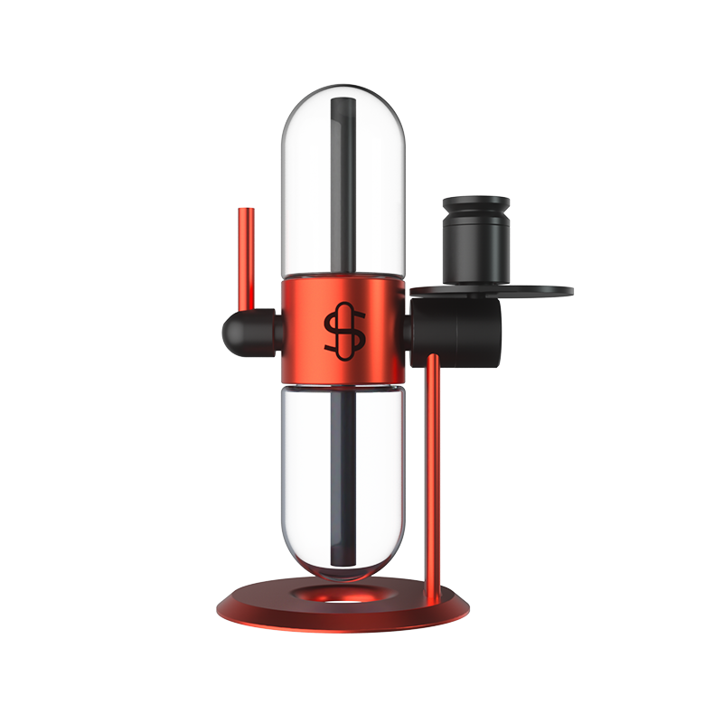 Stündenglass Gravity Hookah V2 in Tyson Red, showcasing its elegant design and glass structure