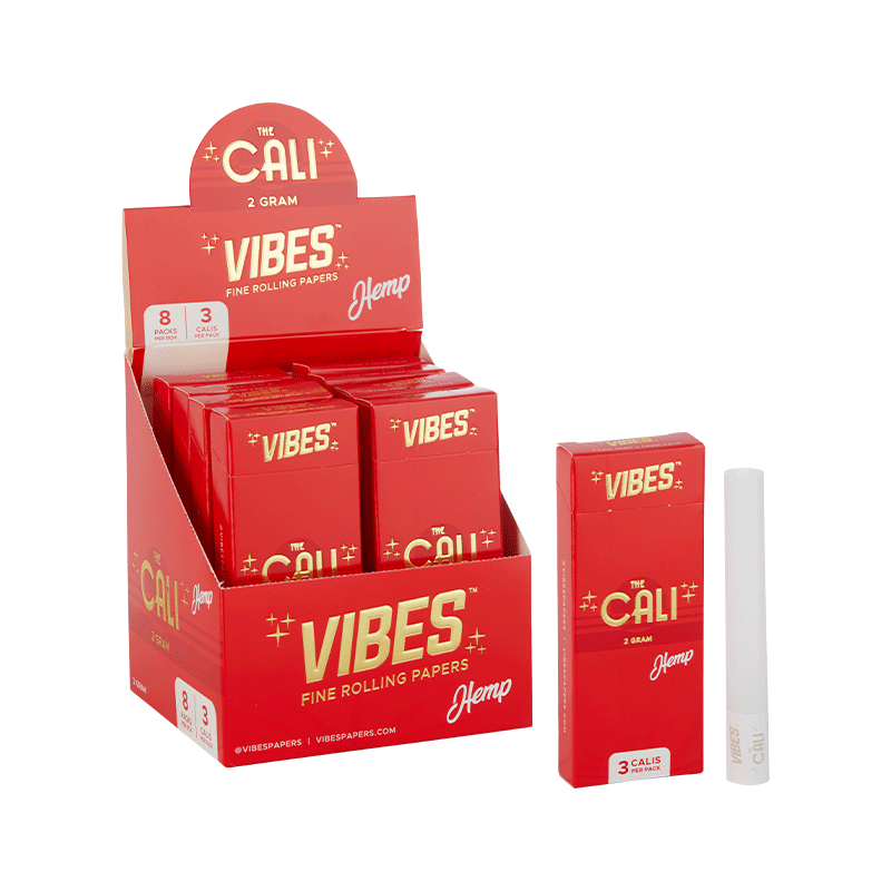 VIBES Cali 2-Gram Smell-Proof Pre-Roll Box in a pocket, demonstrating portability.