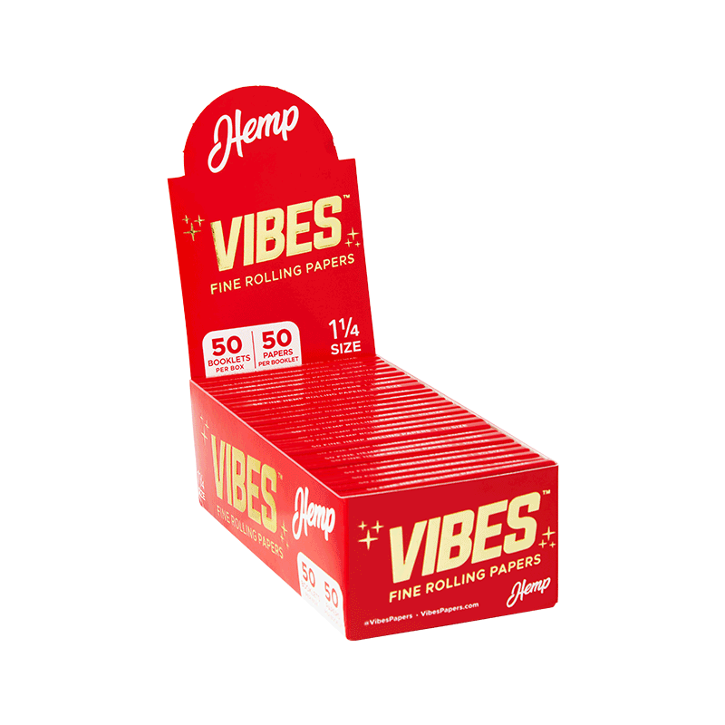 Close-up of Vibes 1.25 rolling papers, highlighting their quality and pocket-ready design.