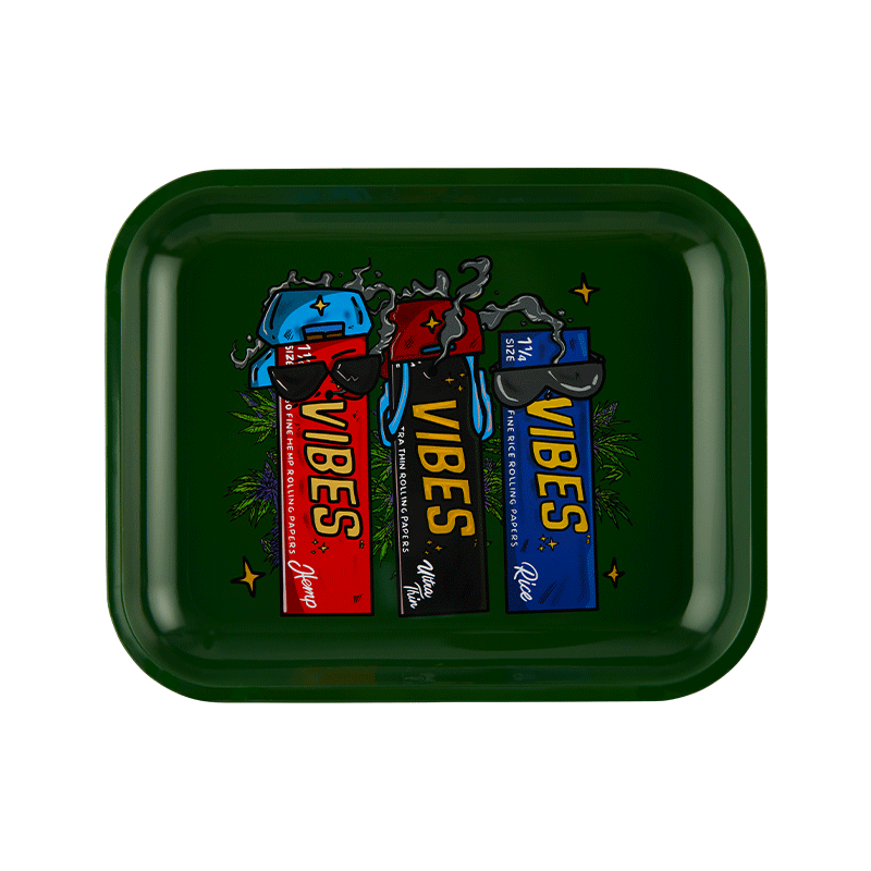 Large aluminum rolling tray with printed design for group sessions