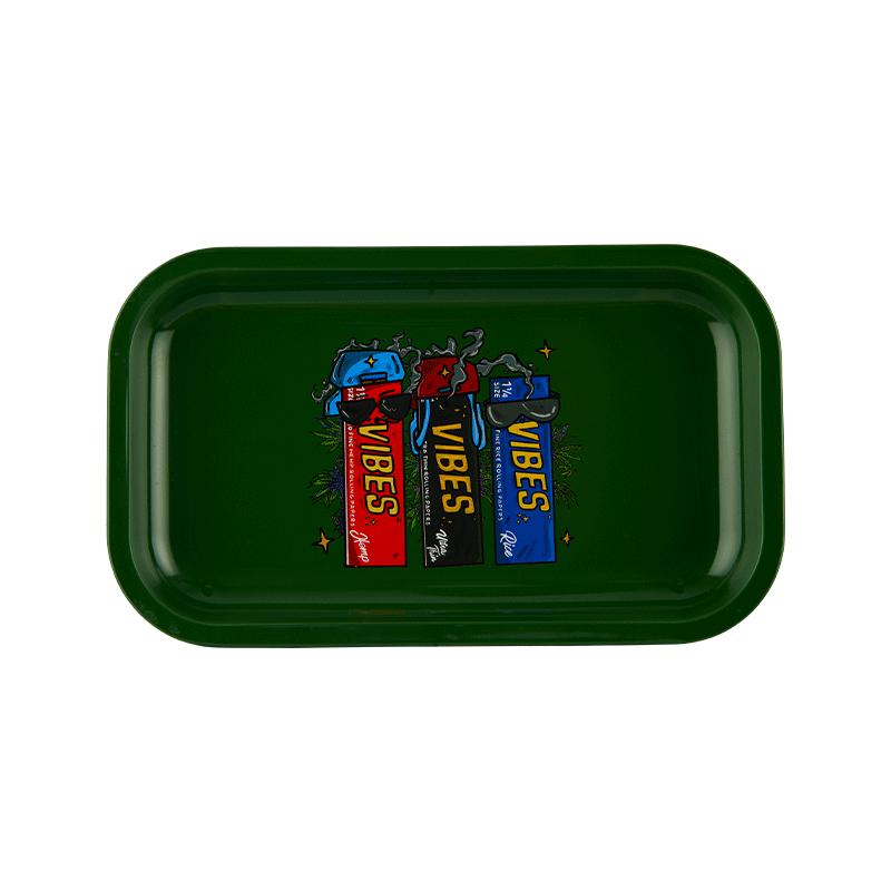 Spacious tray with raised edges for organizing smoking accessories