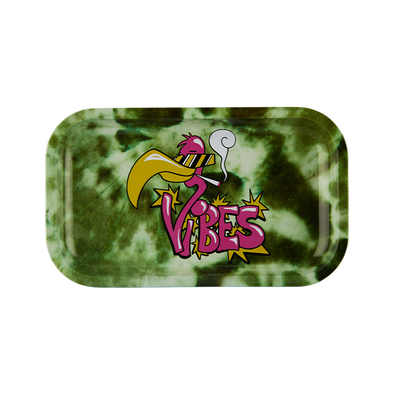 Aluminum tray with flamingo design used for rolling cigars or herbs