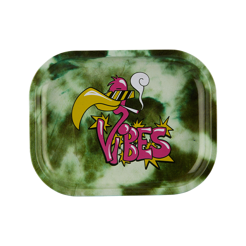 Decorative aluminum tray with pink flamingo print, ideal for organizing accessories