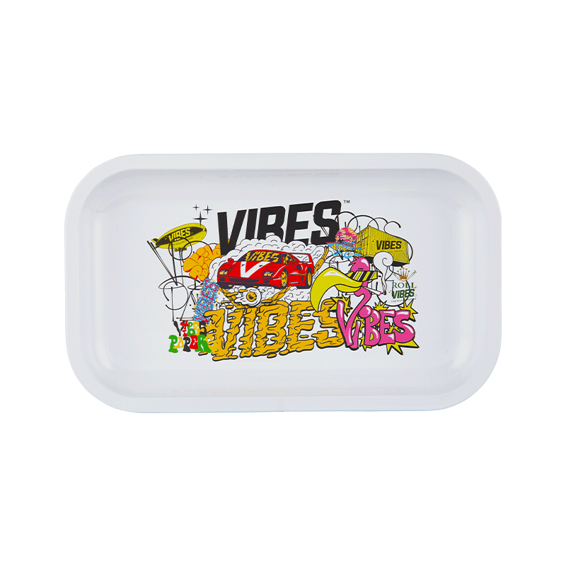 Side angle of aluminum tray showcasing sleek finish and branding