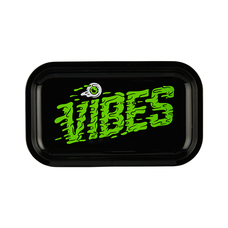 Close-up of the vibrant slime green design on the aluminum tray, perfect for display