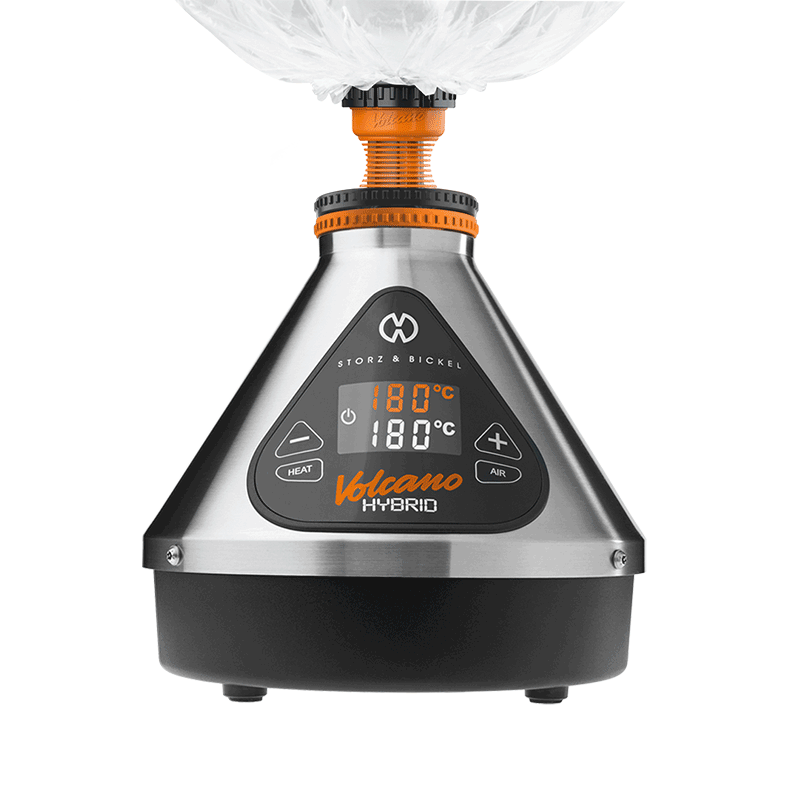 Volcano Hybrid vaporizer showing the control panel and balloon bag