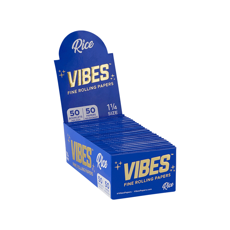 Vibes 1.25 rolling papers showing their thin, clean-burning sheets for smooth flavor.