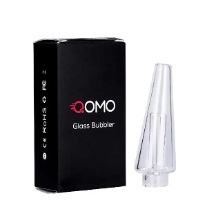 XMAX QOMO glass bubbler showing the percolator and water chamber for vapor filtration
