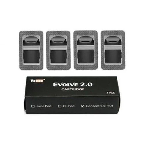 Close-up of Yocan Evolve 2.0 vape pods for e-liquid and concentrates