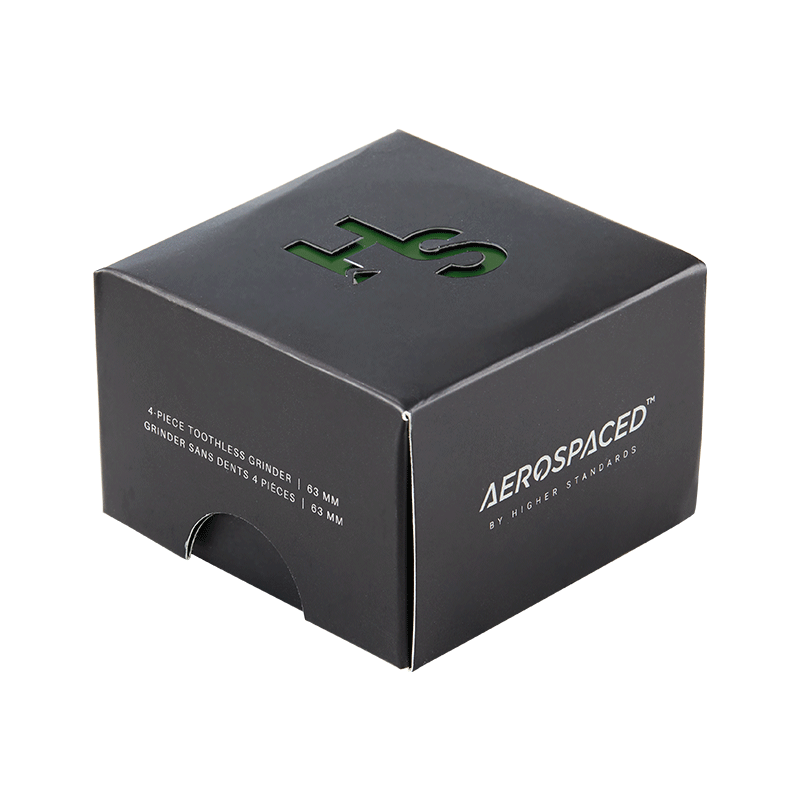 Side view of the premium toothless grinder highlighting its 2.5-inch size and innovative coaxial turbine technology.