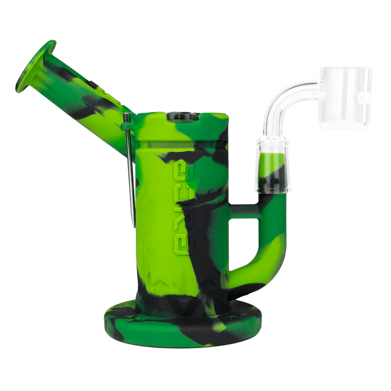 Eyce Sidecar Silicone Dab Rig showcasing adjustable neck and quartz bucket for dabbing convenience.