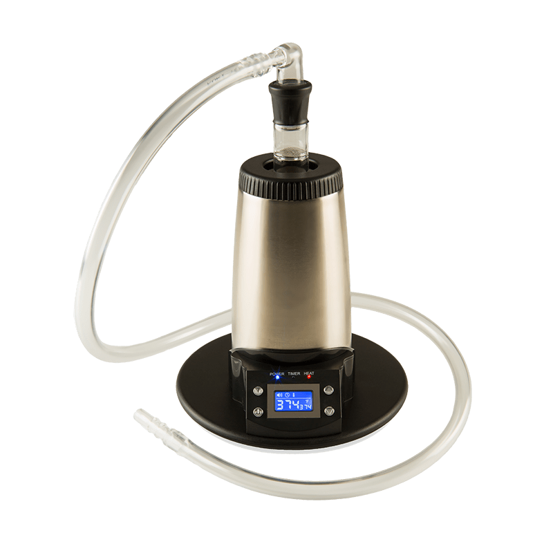 User adjusting temperature on the Arizer V-Tower digital display