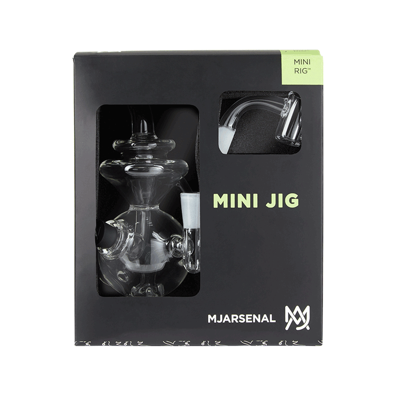 Side profile of the mini rig showcasing its compact form and durable borosilicate glass
