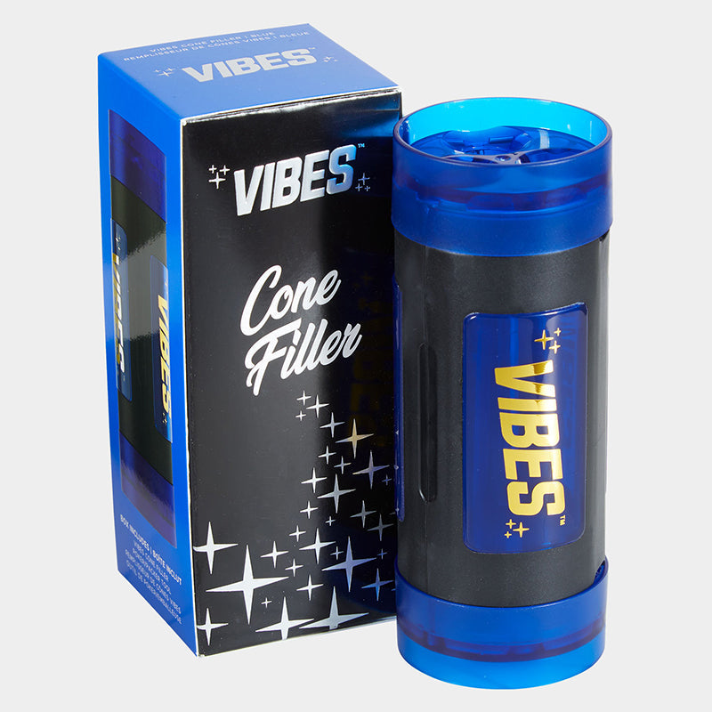 Close-up of Vibes cone filler filling a rolling cone with ground herb