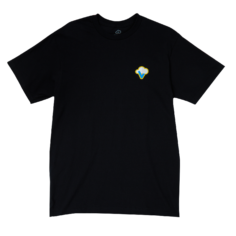 Blue vapor.com T shirt showcasing vaping logo, front view