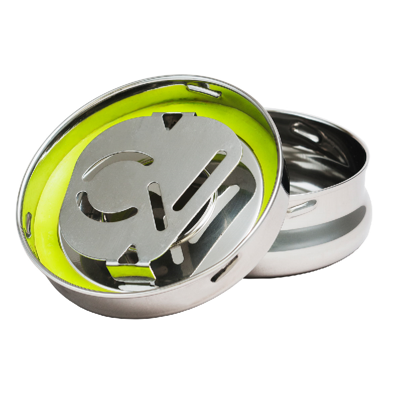 Herb storage container with stainless steel finish and secure seal