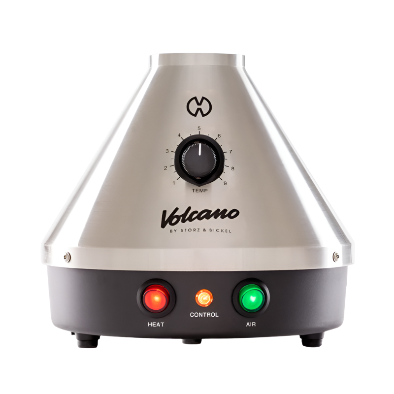 Volcano Classic Desktop Vaporizer showcasing its balloon bag system and temperature dial.