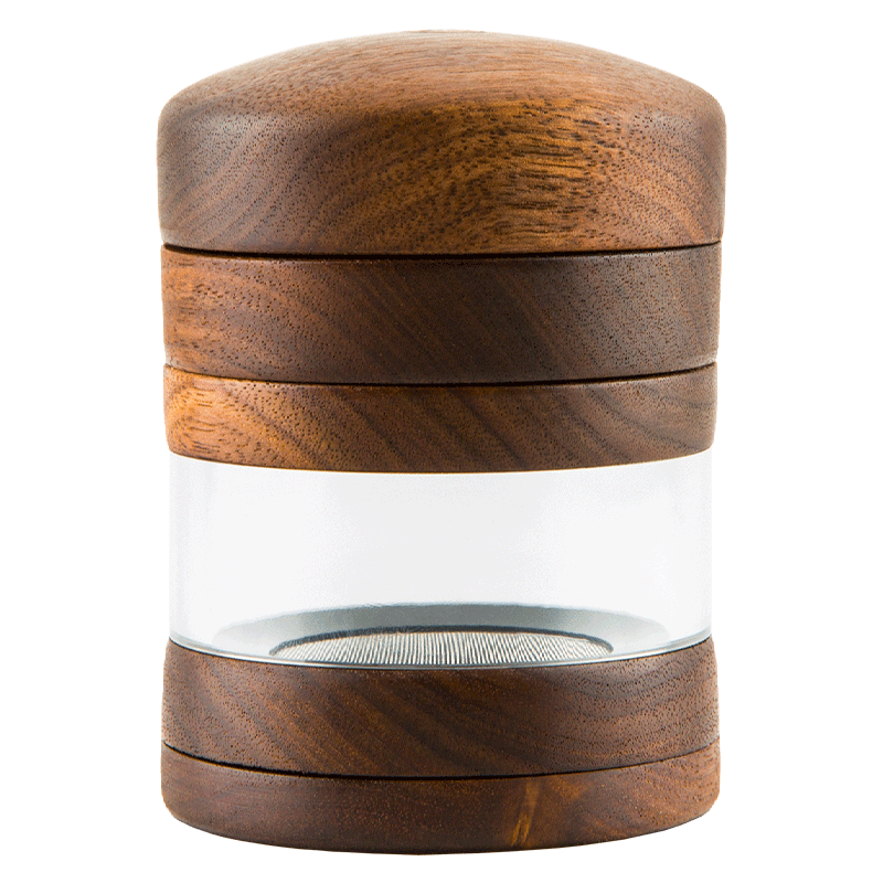 Marley Natural 4 Piece Large Black Walnut herb grinder with kief catcher, top view