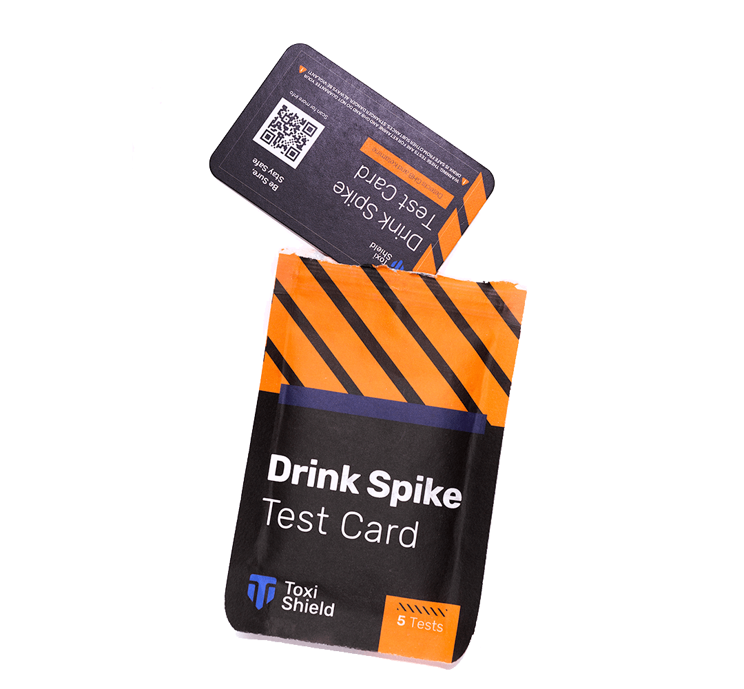 Toxi Shield drink spiking test kit showing GHB detection results.