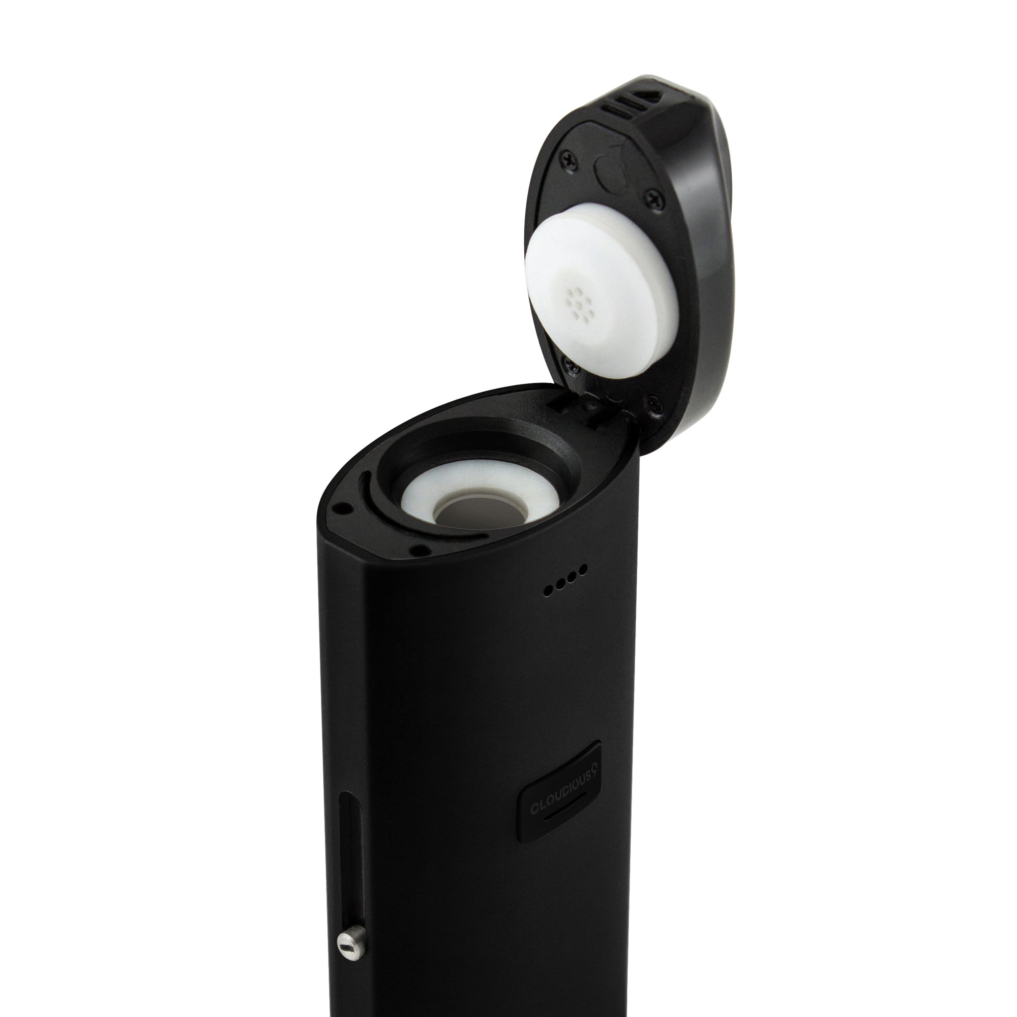 Close-up of Atomic9 vaporizer with temperature settings display