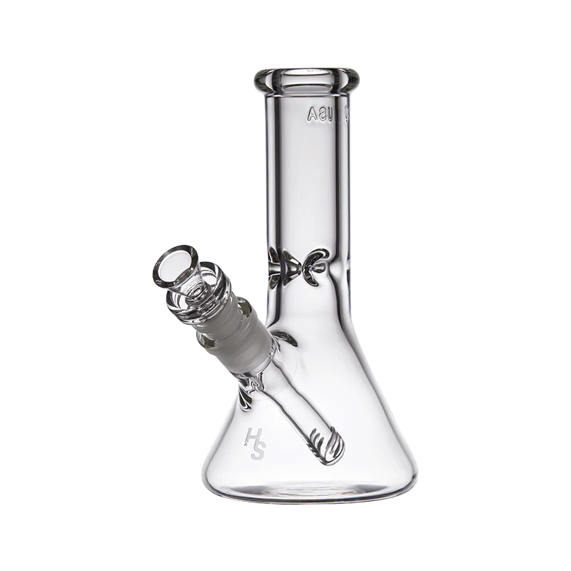 Side view of the Mini Beaker Bong highlighting its flat base and removable downstem.