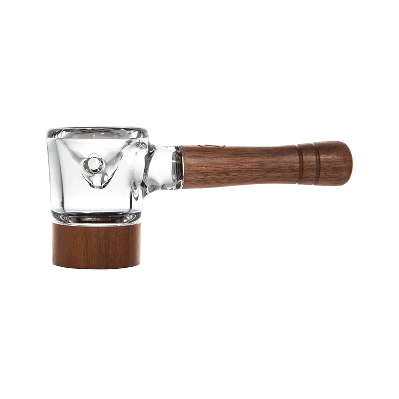 Marley Natural Spoon Pipe showcasing the elegant black walnut base and hand-blown glass design.