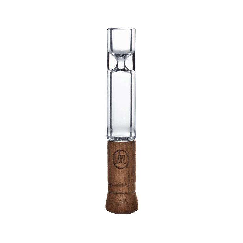 Close-up of Marley Natural Glass Taster Pipe showing black walnut base and glass bowl