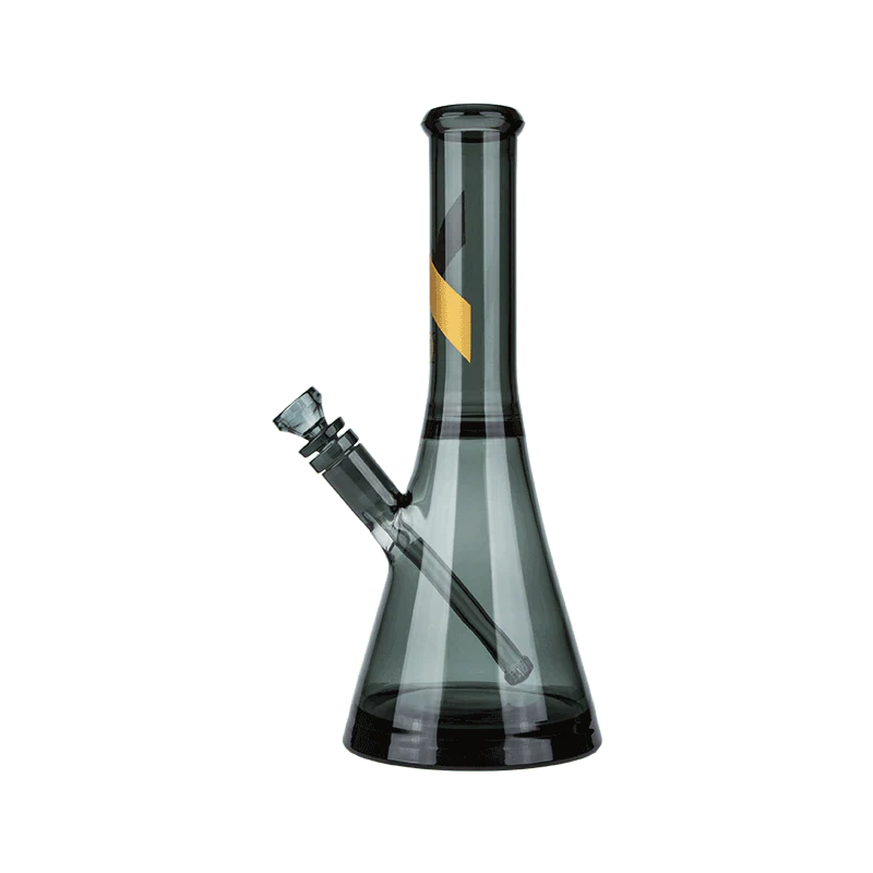 Side view of Marley Natural Premium Smoked Glass Water Pipe showcasing its elegant gold stripe design.