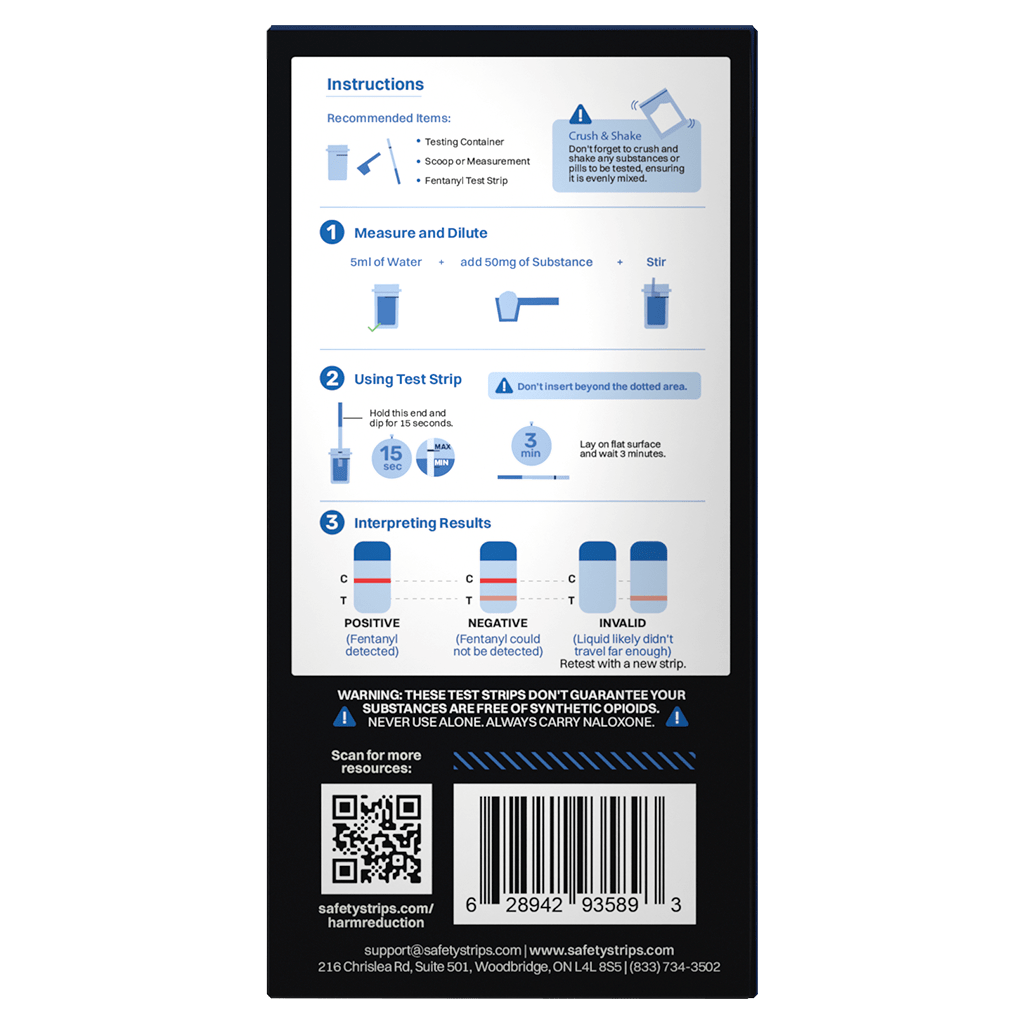 Packaging of Toxi Shield fentanyl test strips for safe drug testing