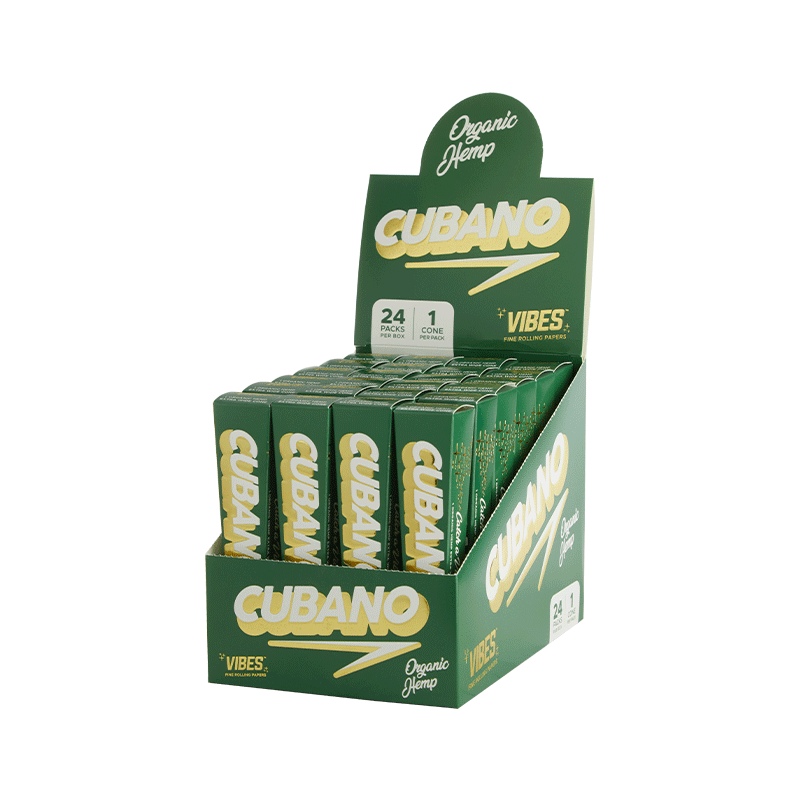Close-up of Vibes Cubano King Size Cannabis Cone in use