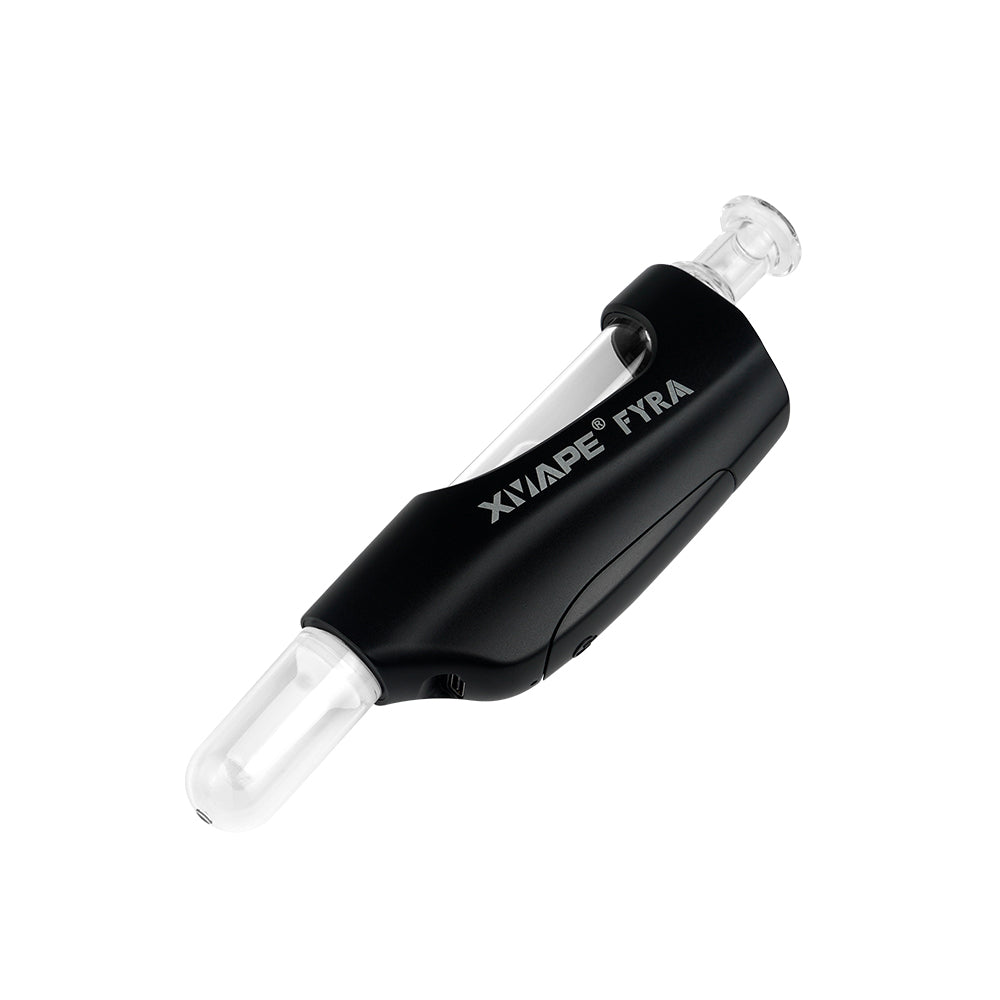 Close-up of XVAPE Fyra vaporizer with water bubbler attachment for enhanced filtration.