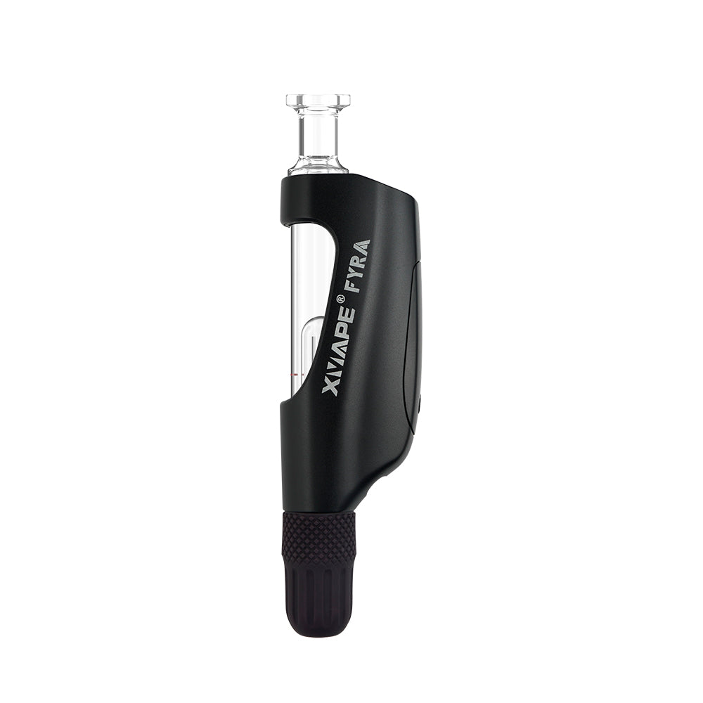 Close-up of XVAPE Fyra vaporizer with water bubbler attachment for enhanced filtration.