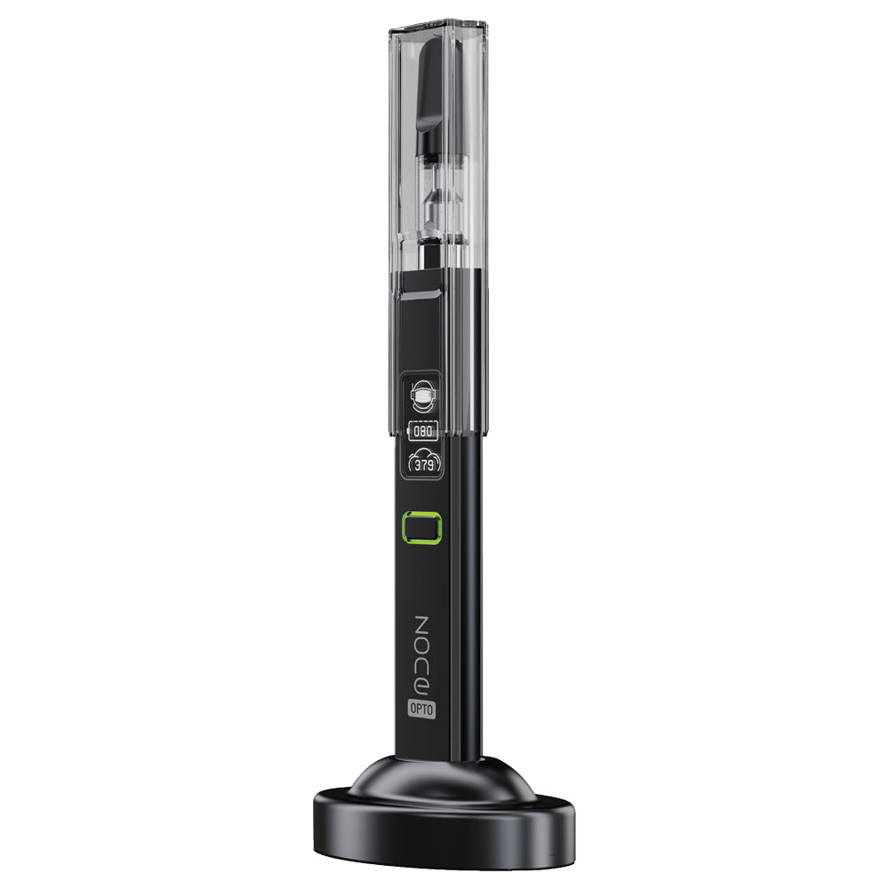 VapeTech Zone Opto 510 in use with cartridge inserted and glowing OLED screen