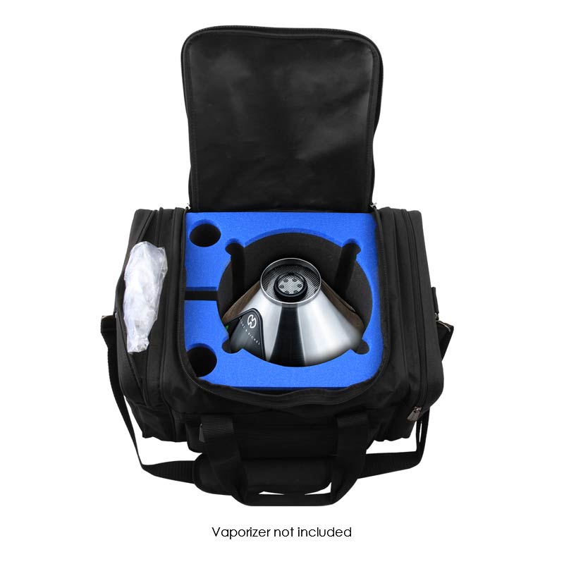 Close-up of the sleek nylon exterior of the Volcano vaporizer carrying case