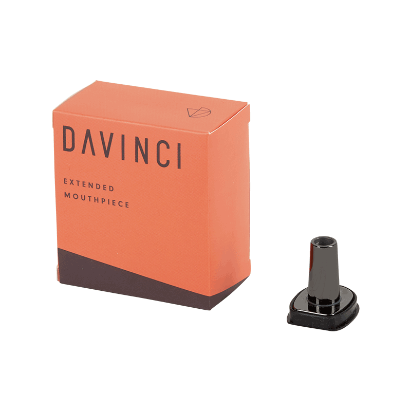 Close-up of DaVinci MIQRO Premium Extended Mouthpiece attached to a water pipe, showcasing its sleek design.