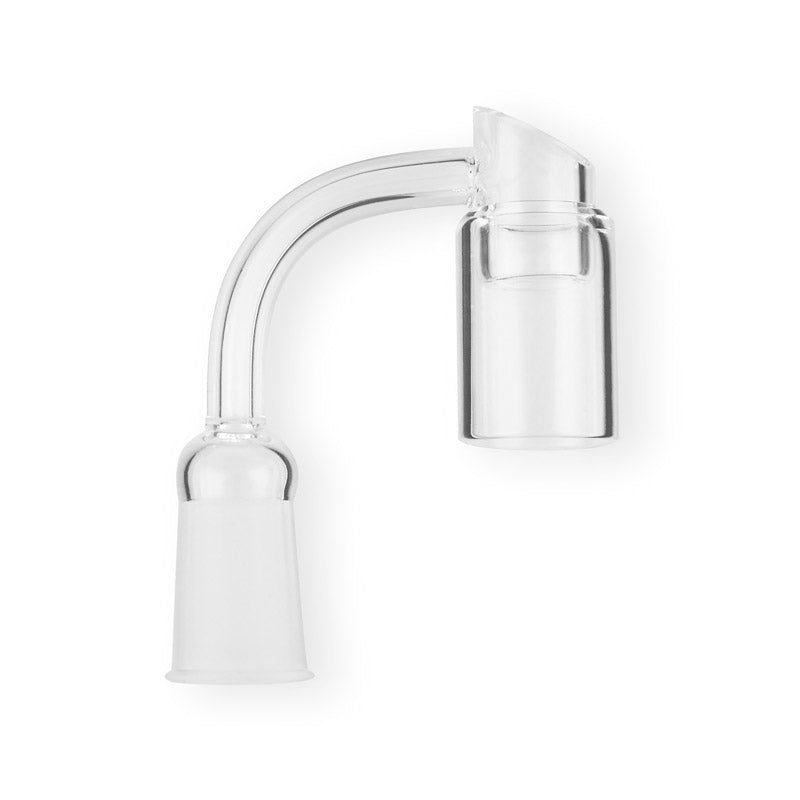 Angle view of FlavorMax 14 mm female quartz banger showcasing its sleek design for optimal performance.