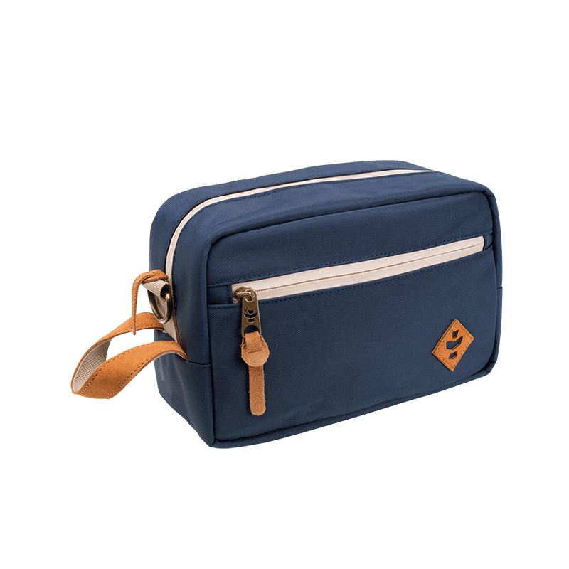 Revelry Travel Herb Storage Case showcasing its sleek design and exterior pockets.