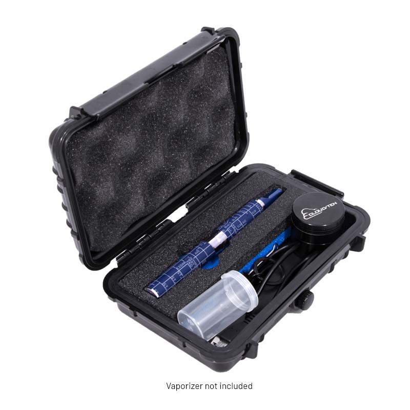 Close-up of the durable exterior of the vaporizer hard case showing reinforced corners
