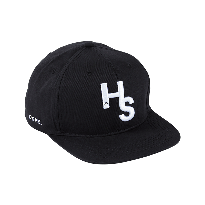Front view of Higher Standards snapback hat showcasing embroidered logo.