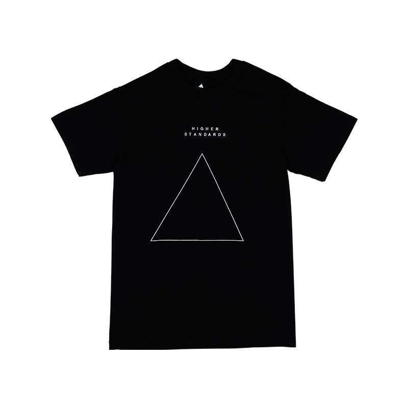 Elevated Standards Embroidered Tee in black, showcasing the triangle design and logo.