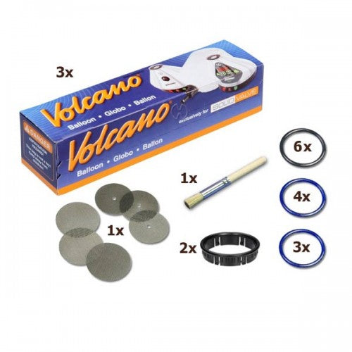 Top-down view of Volcano Solid Valve set with balloon tubes and screens