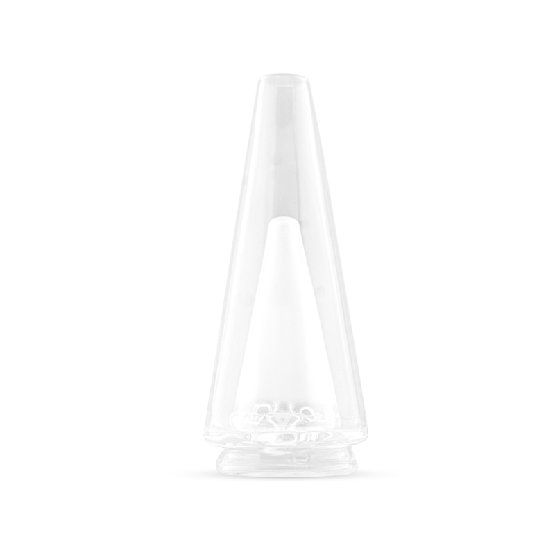 Close-up of the Puffco Peak Premium Glass Attachment showcasing its borosilicate design.